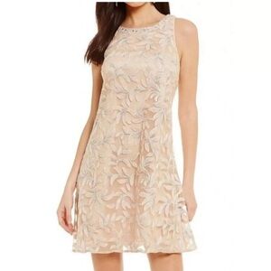 Badgley Mischka Peach Lace Mini Dress